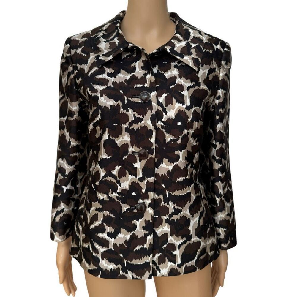 Talbots vintage Animal Print Jacket blazer Silk/Wool Lined Fitted Career size 4